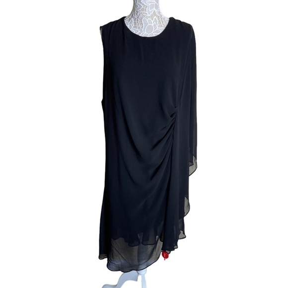 NWT Kobi Halperin Sheila One-Sleeve Chiffon Dress Black size XXL - Picture 2 of 9